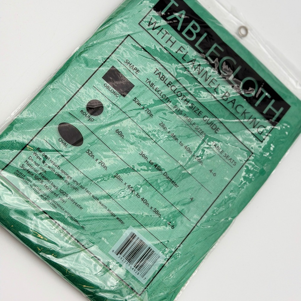 Greenbrier Green Oblong Vinyl Tablecloth Flannel Backing 52x70 Textured 864928